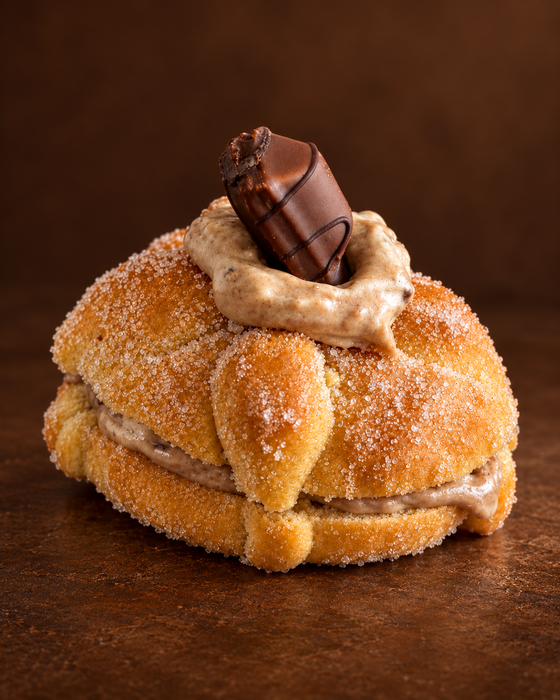 Pan de muerto DOFFLE con crema y chocolate, fotografía de estudio