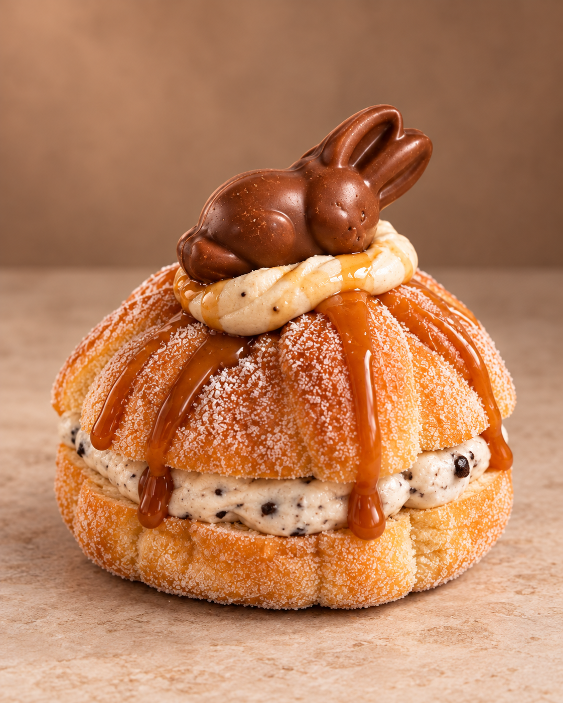 Pan de muerto DOFFLE con crema, caramelo y conejito de chocolate Turín